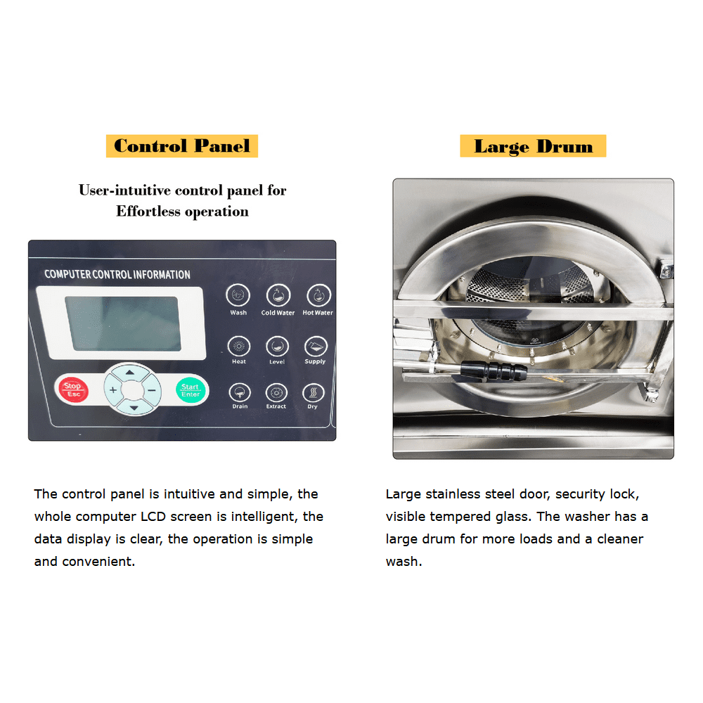 44LBS Large Washing Drying Machine Commercial Industry Fully Automatic 3Ph 220V 60HZ