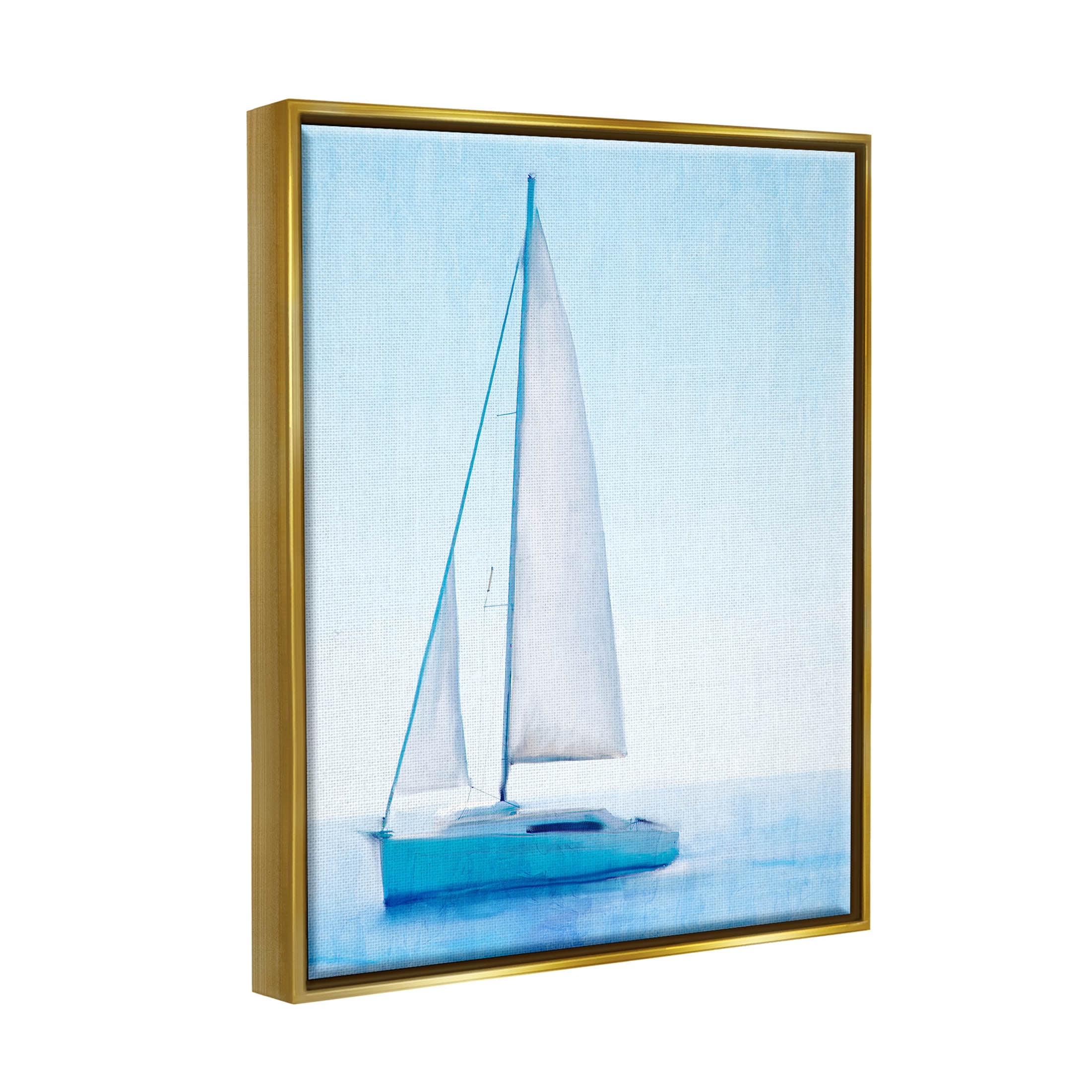 Stupell Industries Sailboat Drifting Blue Ocean Sky Graphic Art Metallic Gold Floating Framed Canvas Print Wall Art, Design by Kim Allen
