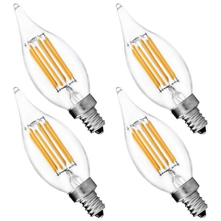 60w Candelabra Base Bulbs - Luxrite E12 LED Filament Bulb, 6W, 2700K Warm White, 650 Lumens, 60W LED Candelabra Bulb, Flame Tip, UL Listed, E12 Candelabra Base, 4-Pack