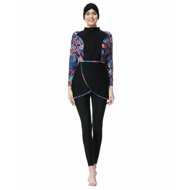 WILLBEST Trajes de Baño Conjunto de Traje de Baño de Manga Larga Con Protector Contra Erupciones, Pantalones de Baño y Gorra, Tankini Para Mujer, Actividades de Playa y Vacaciones