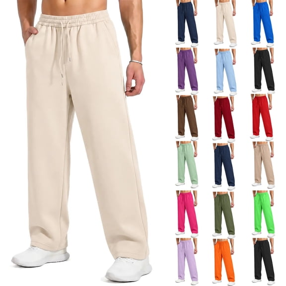 Mens Sweatpants 2025 Baggy Wide Solid Color Casual Straight Leg Wide Leg Drawstring Pocket Sweatpants Long Pants Athletic Pants for Workout, Jogging, Running