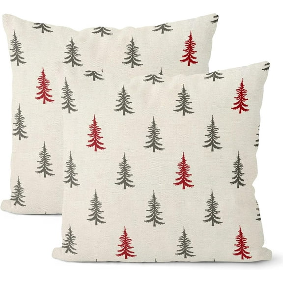 Christmas Pillow Covers 18x18 Set of 2, Christmas Tree White Throw Pillow Covers Linen Farmhouse Vintage Winter Christmas Decor Cushion Case Christmas Home decor For Couch Sofa Indoor Outdoor