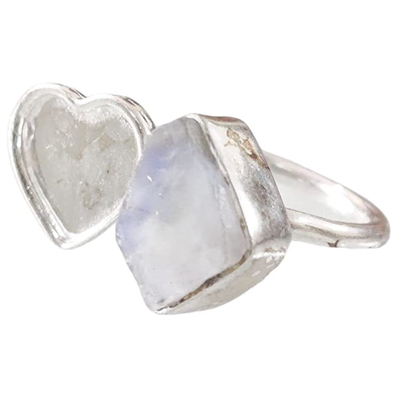 Rainbow Moonstone Ring, Rough Moonstone Gemstone Ring, June Birthstone, Heart Ring, 925 Sterling Silver, Womens Ring, Christmas, Thanksgiving, Handmade, Statement Jewelry, Rough Gemstone Jewelry