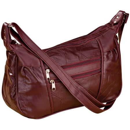 - Burgundy Patch Leather Handbag