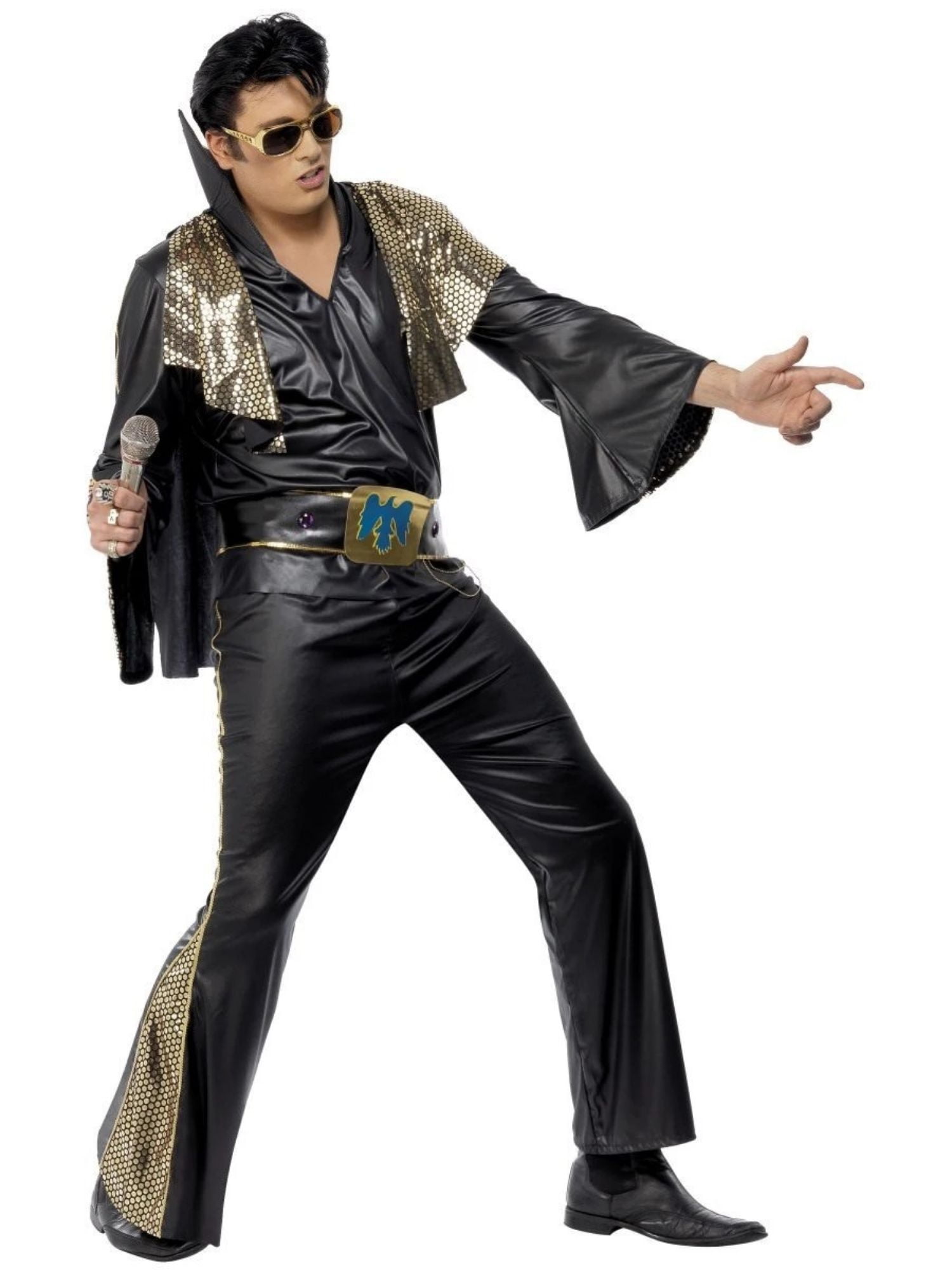 50" Black and Gold Elvis Men Medium Fancy Dress Halloween Costume