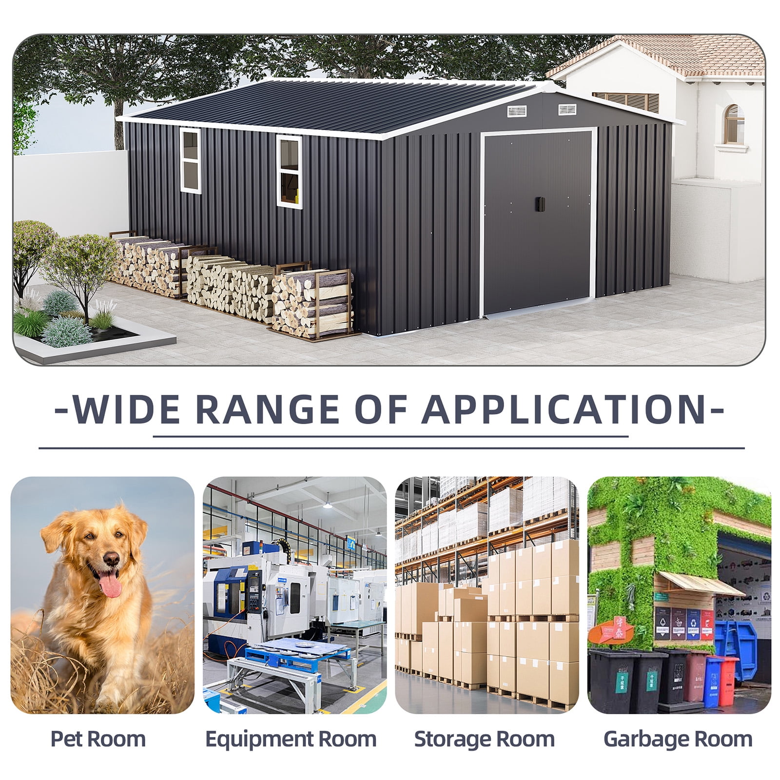 Outdoor Storage Shed, 12x10 FT Large Backyard Sheds, Utility Metal Tool Storage with Updated Frame Structure, Outdoor Storage Building, Garden Shed for Backyard, Lawn, Patio (Dark Gray)