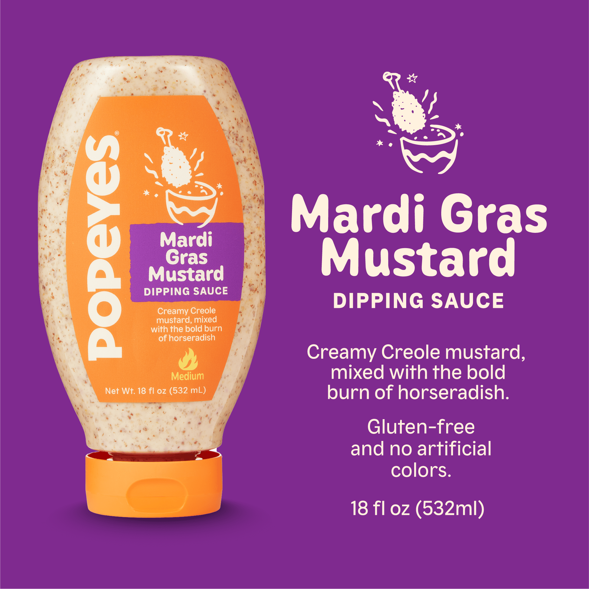 Popeyes Louisiana Kitchen Mardi Gras Mustard Dipping Sauce, 18 oz Bottle