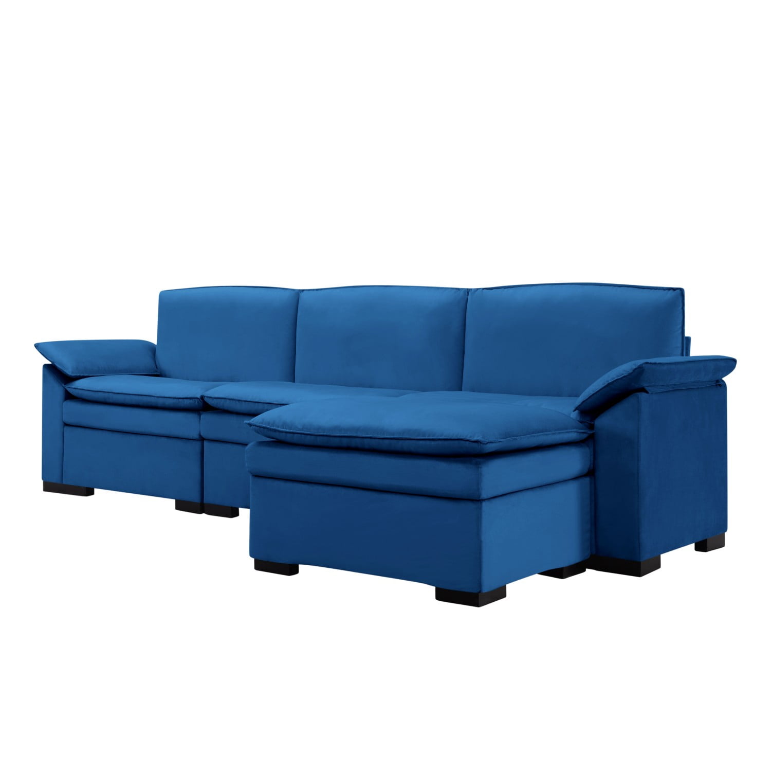 Gewnee 4-Seater L-Shaped Modular Velvet Sectional Sofa with Movable Ottoman - Living Room Furniture