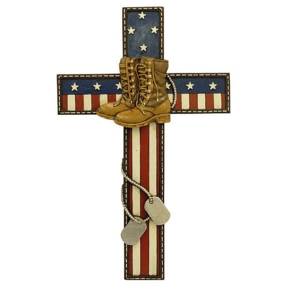 De Leon Collections 13280 Military Gear American Flag Hanging Wall Cross Dcor