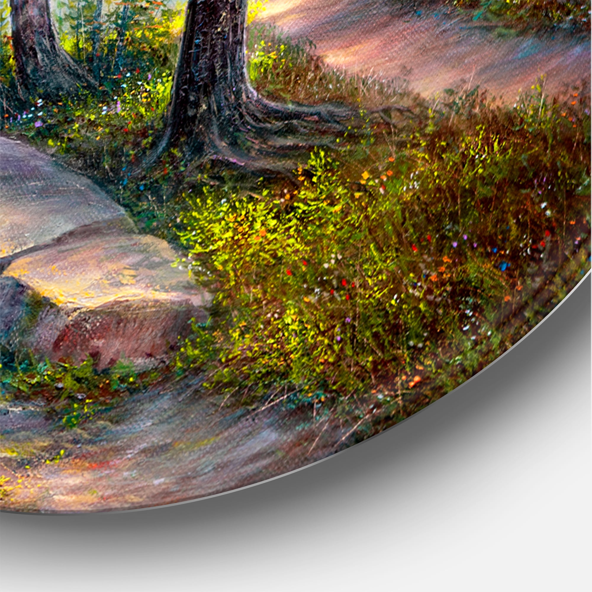 Designart 'Afternoon Light Through The Forest Trees' Traditional Circle Metal Wall Art 11x11 - Disc of 11