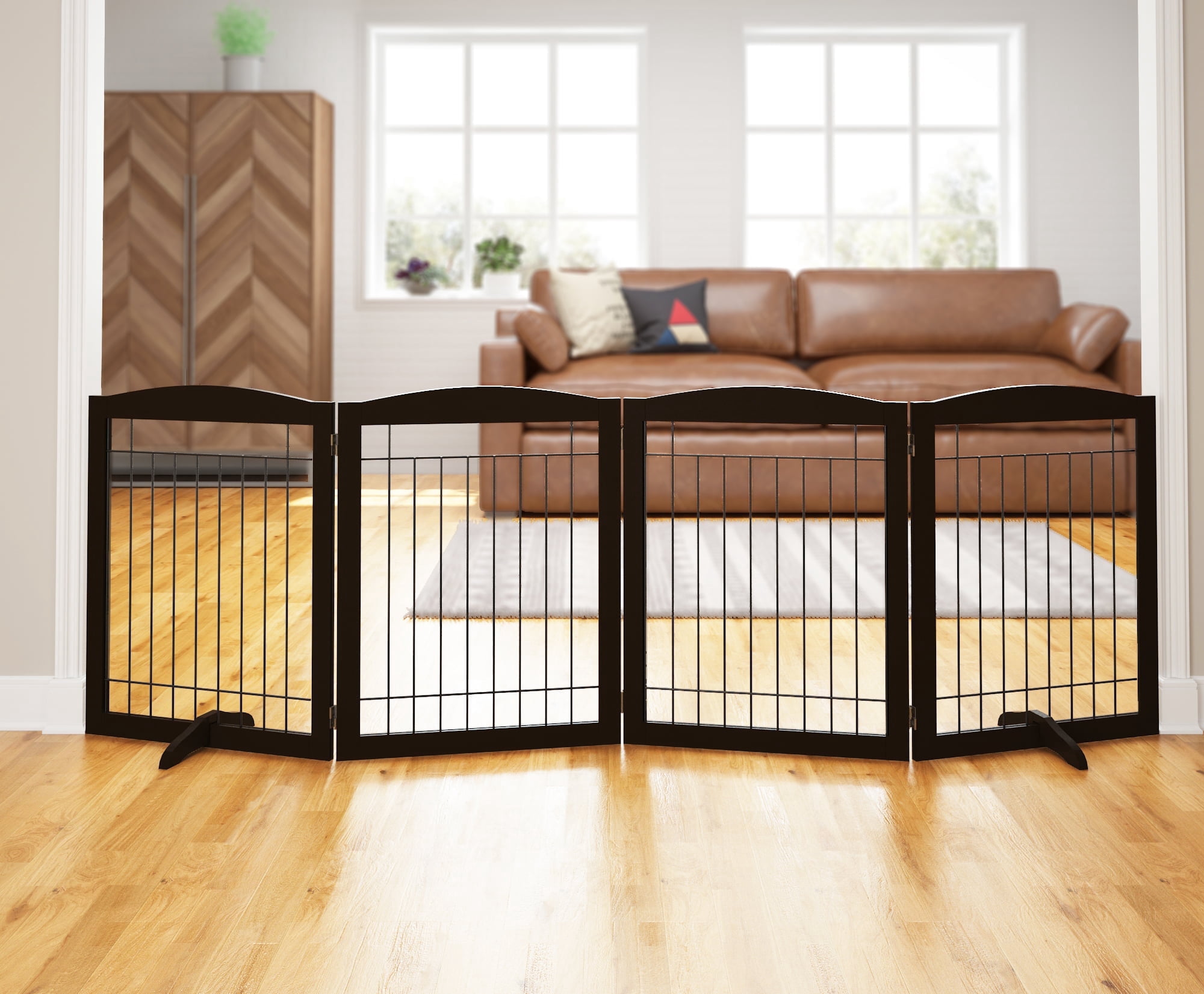 STAROUS Extra Wide Freestanding Foldable Dog Gate, 4 Panels, 96"L