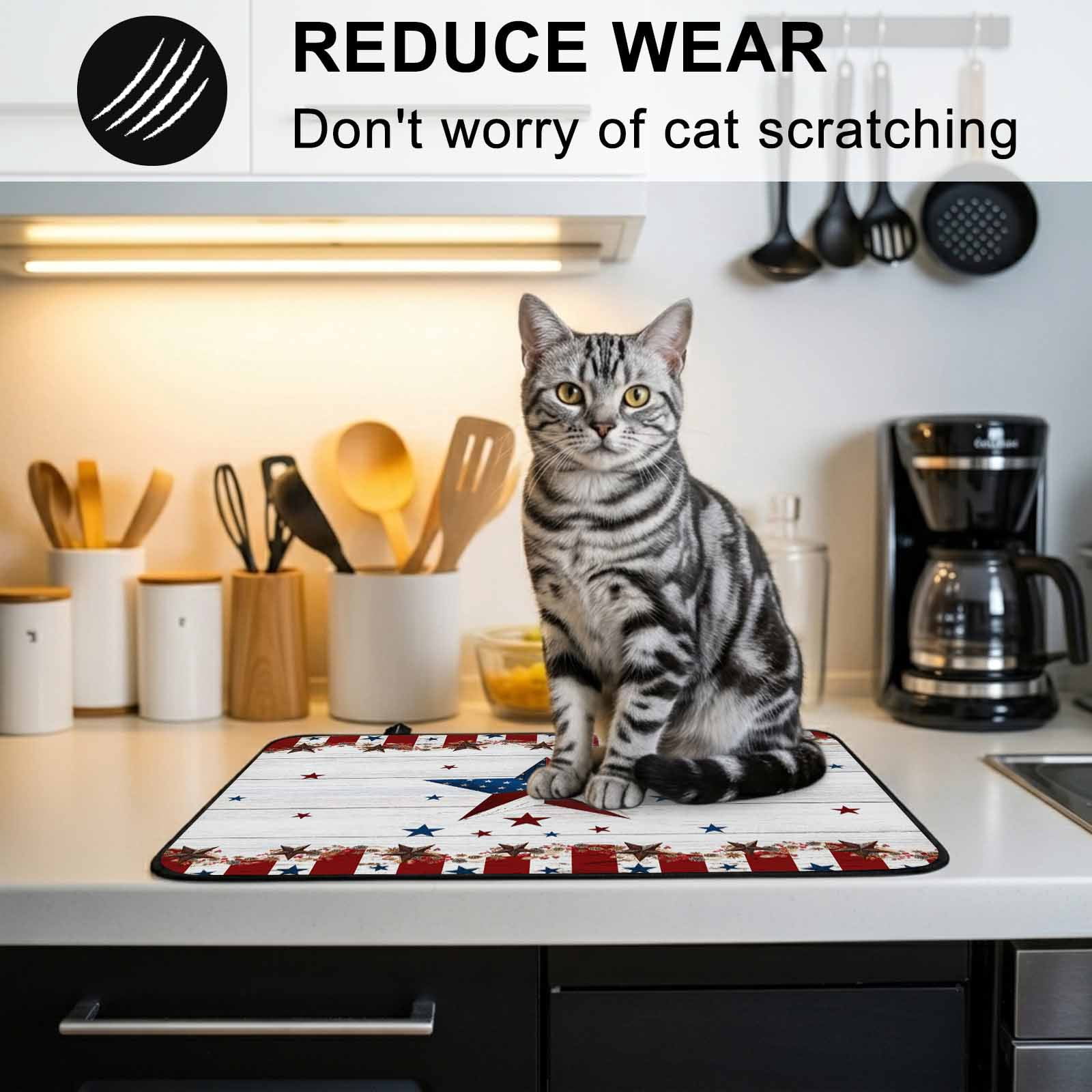 Independence Day Stove Top Cover for Electric Stove, Heat-proof & Non Slip Glass Top Stove Cover Protector, USA Flag Star Wooden Grain Striped Kitchen Flat Cooktop Rubber Mat 24x21 Inches