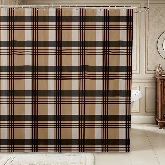 Erosebridal Geometric Plaid Shower Curtain 72Wx72L,Minimalist Checkered Bathroom Curtain,Brown