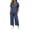 Navy, variant on Women Cotton Linen 2 Piece Set Loose 3/4 Pants Drawstring Waist Casual Tops Trousers Suits for Home