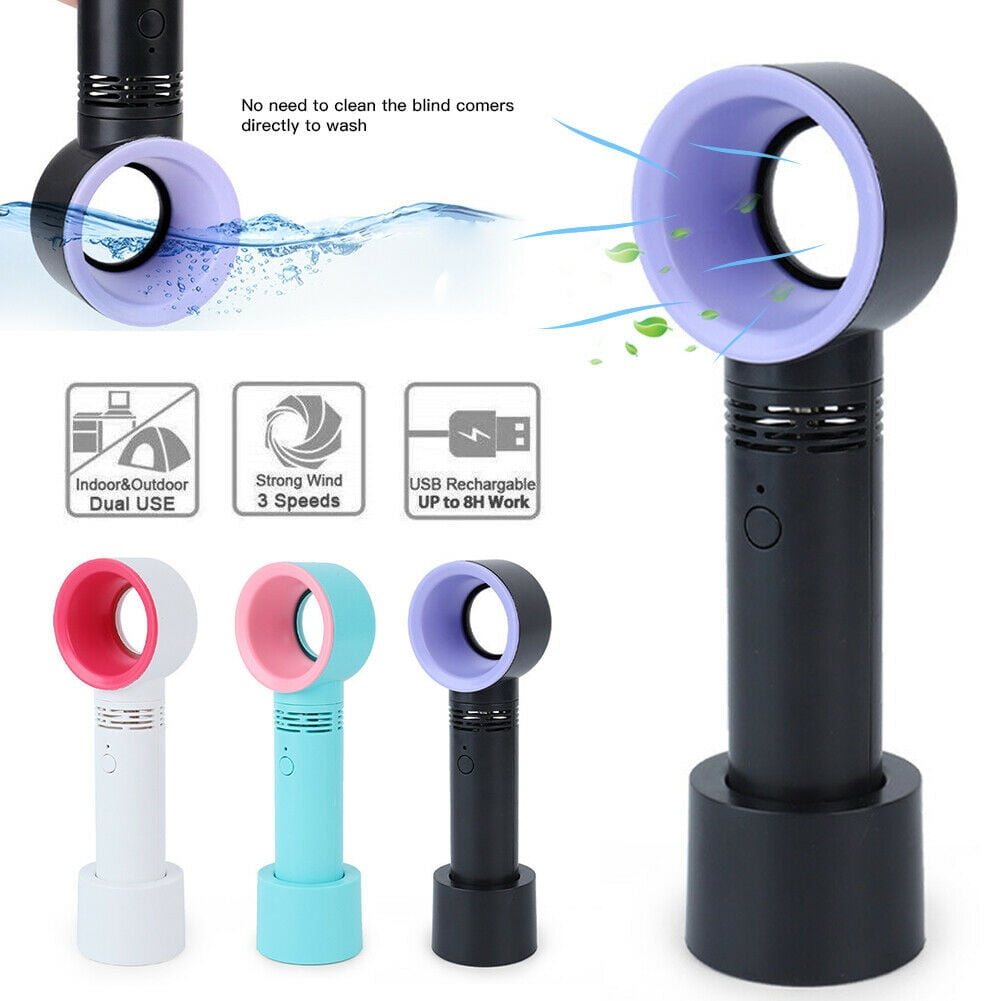 USB Rechargeable Leafless Handy Fan 360 Degrees Bladeless Hand Held Cooler 
