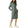 thumbnail image 2 of MODA NOVA Juniors Casual Pullover Sweatshirt Long Sleeve Hoodie Midi Dress with Pockets Army, 2 of 6