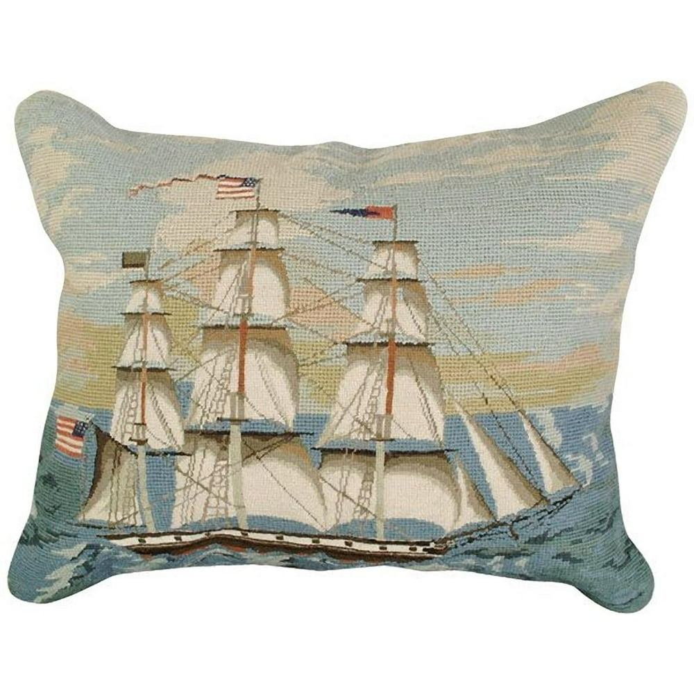 Throw Pillow Needlepoint/Petit Point Ship at Full Mast Vessel 16x20