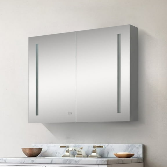 40"x30" Bathroom Medicine Cabinet with Mirror and LED Light, Wall Mount Medicine Cabinet with Defogging,Shelves Storage,Memory Dimmable,3 Color Temp,Built-in Power Outlets