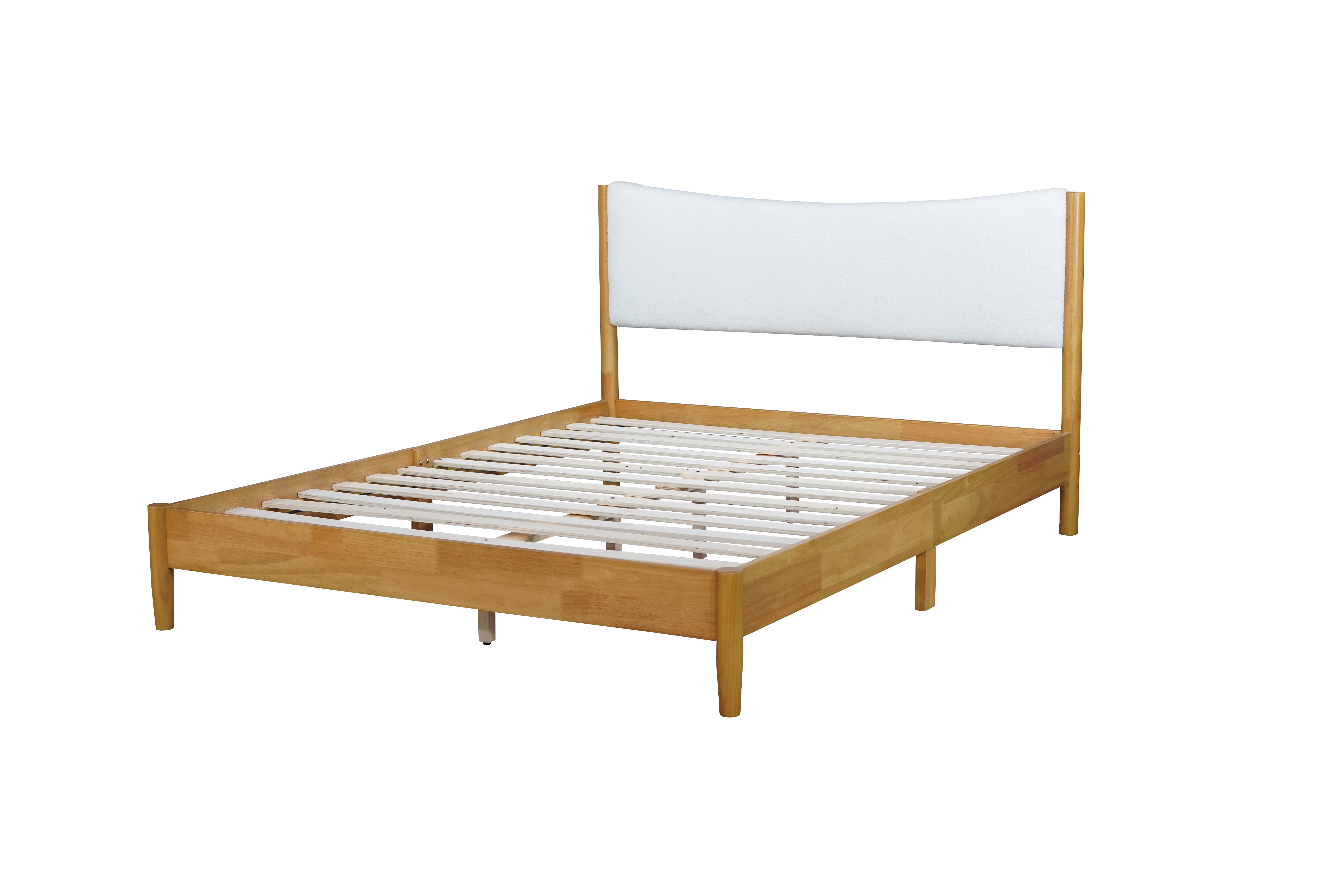 Euroco Wood Queen Size Platform Bed with Upholstered Headboard, White