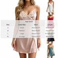 thumbnail image 3 of Women's Lace Bust V Neck Silky Satin Mini Slip Nightgown, Adjustable Spaghetti Strap Backless Ice Silk Sleep Dress for Honeymoon Loungewear Beige XL(XL), 3 of 6