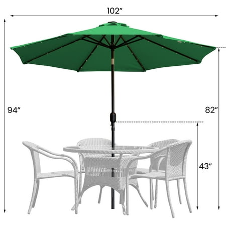 Sun Ray - 9' Round Solar Lighted Umbrella - Emerald Green