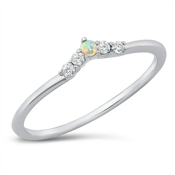 White Simulated Opal Cubic Zirconia Pointed Design Ring Sterling Silver Size 10