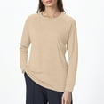 thumbnail image 2 of NINGMENG Hauts pour Femmes Couleur Unie Col Rond Manches Longues Hauts d'Hiver T-shirts Sportwear, Beige, S, 2 of 5