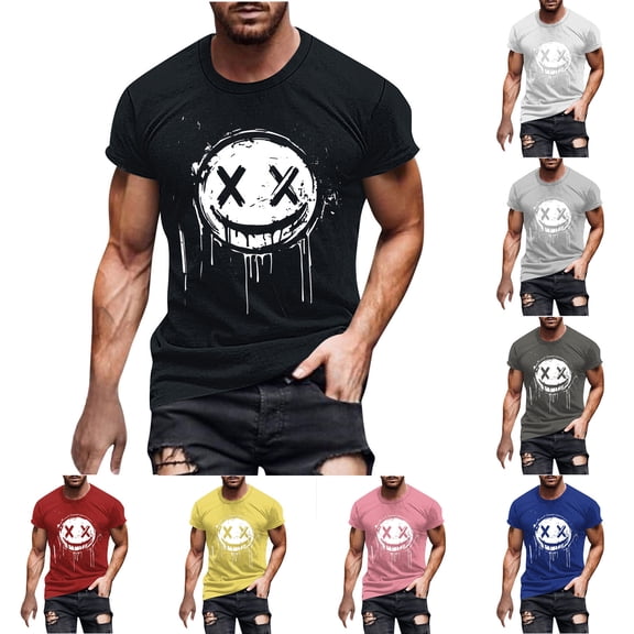 UVEASISHA Mens Novelty T Shirts Big and Tall Funny Face Printed Short Sleeve Tees Slim Fit Stretchy Crewneck Casual T-Shirts Breathable Lightweight Athletic Tops Red XL