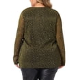 thumbnail image 3 of Agnes Orinda Women's Plus Size Rhinestone Glitter Bling Sheer Long Sleeve V Neck Blouse 4X Gold, 3 of 6