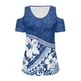 thumbnail image 6 of POLERO Blue Hibiscus Print Womens Cold Shoulder Summer Trendy Top Short Sleeve Shirt Sexy V Neck Blouse Casual Tee Basic TShirt Vacation Beach Tunic Soft Lightweight M, 6 of 8