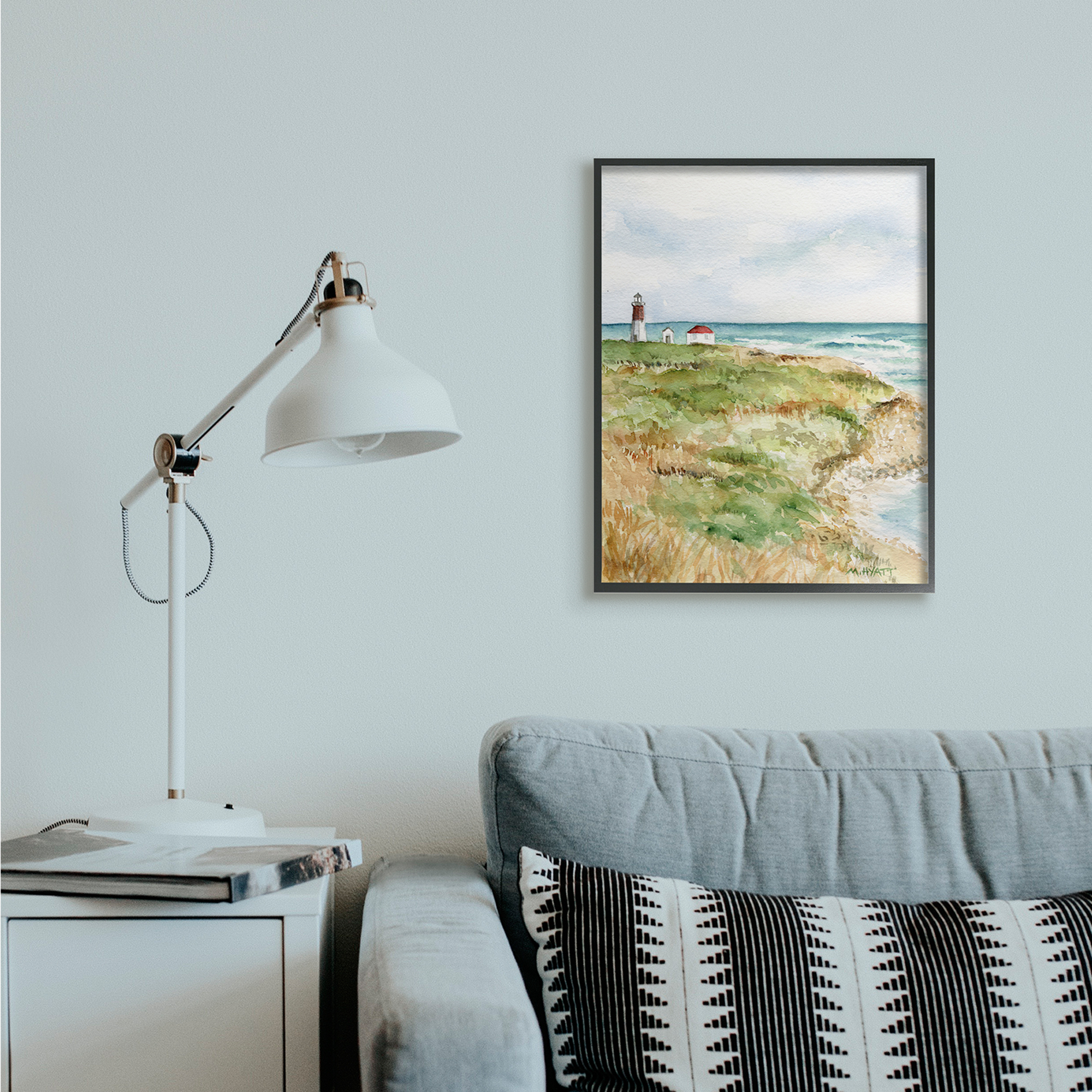 Stupell Industries Point Judith Cliffside Lighthouse Coastal Landscape Black Framed, 24 x 30, Design by Melissa Hyatt LLC