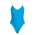thumbnail image 5 of No Boundaries Women's High Cut Leg One Piece Swimsuit with Contrast Trim, Sizes XXS-XL, 5 of 5