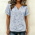 thumbnail image 5 of cocolona Womens Summer Striped Printed Tops Short Sleeve V Neck Loose Shirts Casual Pullover Blouses, 5 of 7