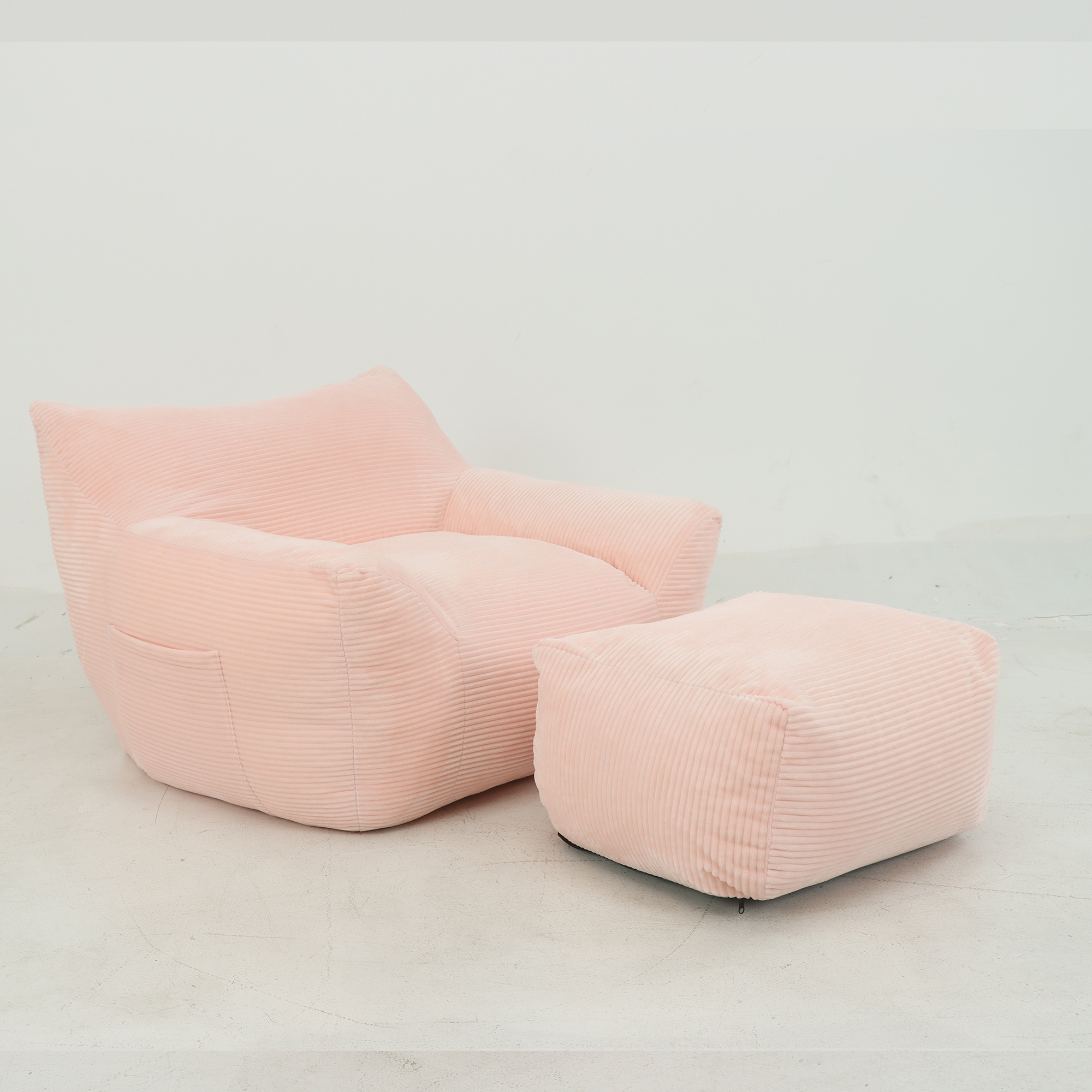 Miniyam Bean Bag Chair with Removable Ottoman & Side Pockets, Foam Chair for Gaming, Living Room, Supportive Armrests for Adults (Pink)