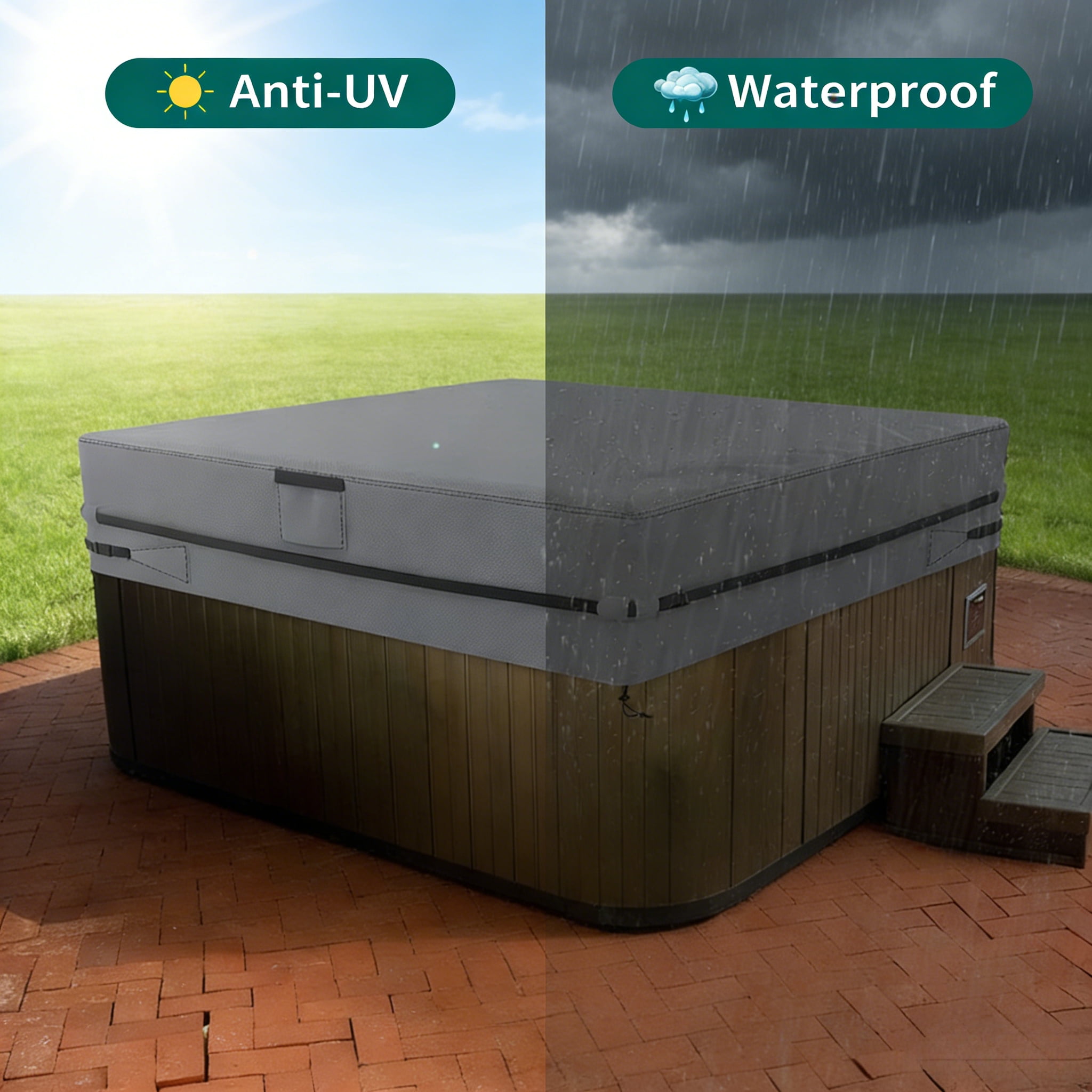 Square Hot Tub Cover Waterproof, Heavy Duty Insulated Outdoor SPA Cover with Windproof Lock & Handles for Energy Saving, 87"x87"