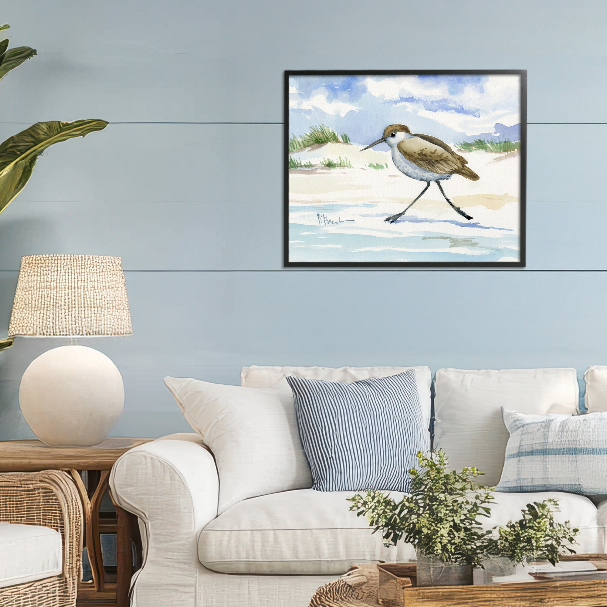 Stupell Industries Inlet Beach Sandpiper Running Black Framed Giclee Art, design by Paul Brent