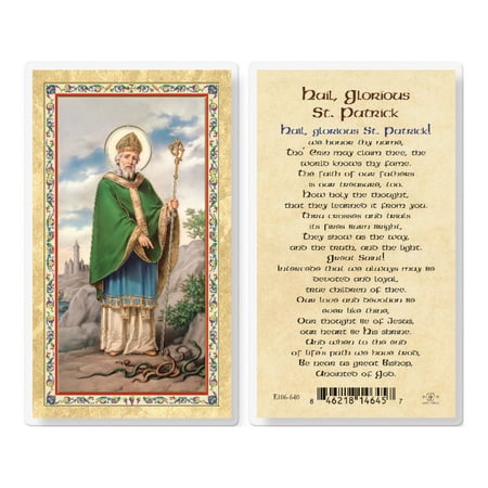 

St. Patrick - Hail Glorious Saint Gold-Stamped Laminated Catholic Prayer Holy Card with Prayer on Back Pack of 25