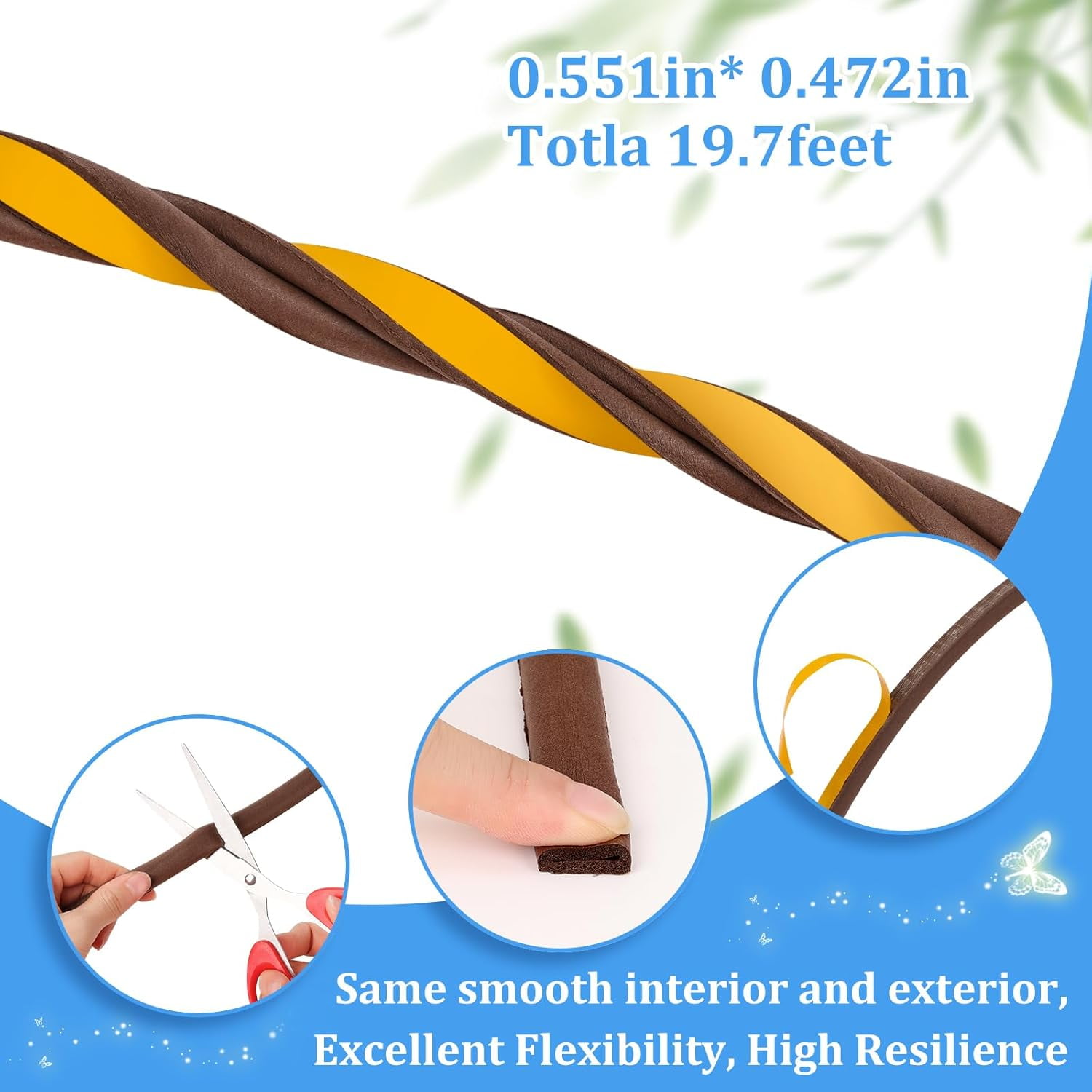 FRKSMD-19.7Feet Rubber Weather Stripping Door Seal, Self-Adhesive Seals for Door Window Gap, Soundproofing, Insulation Strip, Door Sealers for Door Frame (Brown)