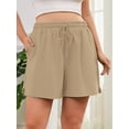 thumbnail image 6 of SHOWMALL Women's Plus Size Athletic Shorts with Pockets, Light Khaki 4X Cotton Blend Workout Shorts with Side Slits & Drawstring, 6 of 8