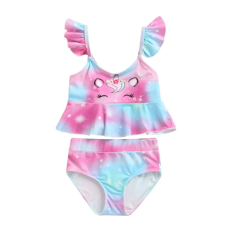 LSFYSZD Girls Swimsuits 2 Piece Kid Cartoon Animal Print Ruffled