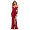 thumbnail image 1 of La Femme Notched Off Shoulder Ruched Fitted Jersey Dress In Red Size 8, 1 of 1