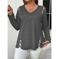 thumbnail image 2 of Womens Summer Cold Shoulder Tops Long Sleeve T Shirts Pullover -Strap Cutout Design Blouses Dark Gray 5XL, 2 of 5