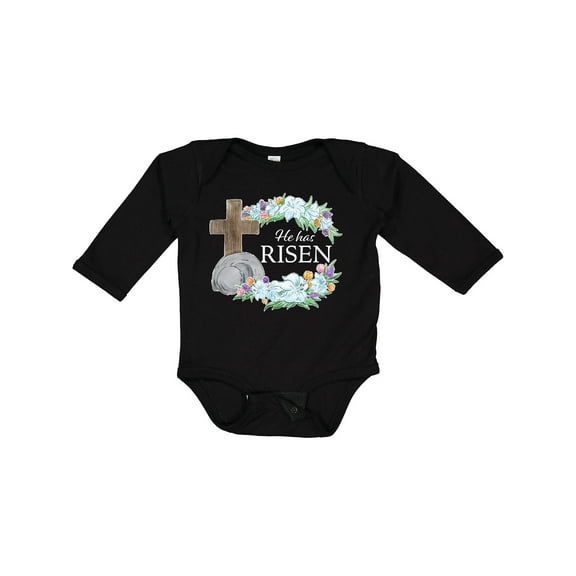 Inktastic Easter He Has Risen with Cross and Flowers Boys or Girls Long Sleeve Baby Bodysuit