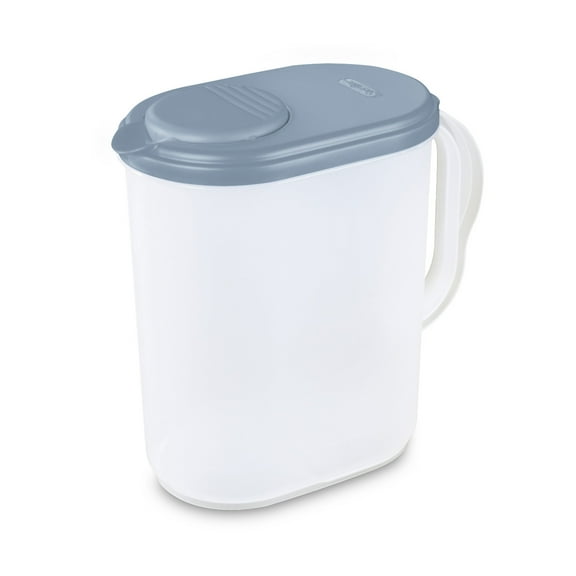 Sterilite 1 Gal. Pitcher, Clear Plastic with Press to Open Spout, BPA-Free, Light Blue