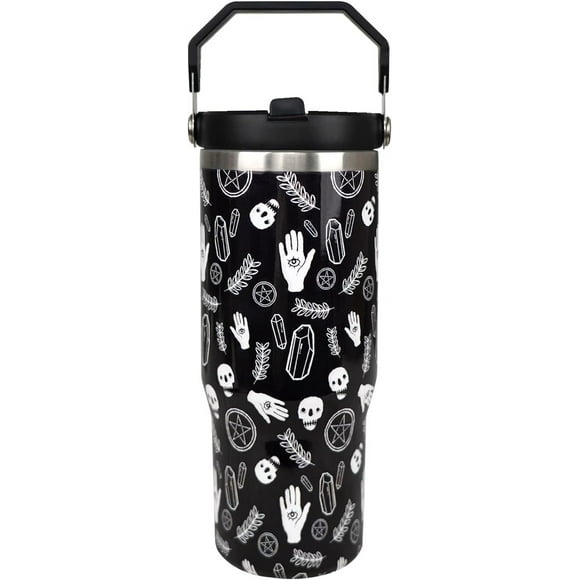 Gothic 30 oz Tumbler with Handle and Flip Straw，Stainless Steel Double Wall Insulated Travel Bottle with Top Handle Lid, Spill-Proof Tumbler with Straw and Handle for Men Women