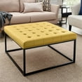 thumbnail image 2 of Partner Furniture 32" Square Faux Leather Tufted Cocktail Ottoman in Yellow, 2 of 7