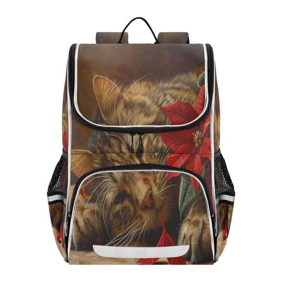 YAZAOO School Backpack Travel Bag Bookbags Bookbags Cozy Cat with Florals Pattern