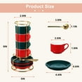 thumbnail image 3 of Unique Bargains 3 Ounce Espresso Cups Set of 4 Stackable Demitasse Mugs Includes Display Stand Cups Saucers and Spoons for Machines & Home Use Red Green Gold Tone, 3 of 7