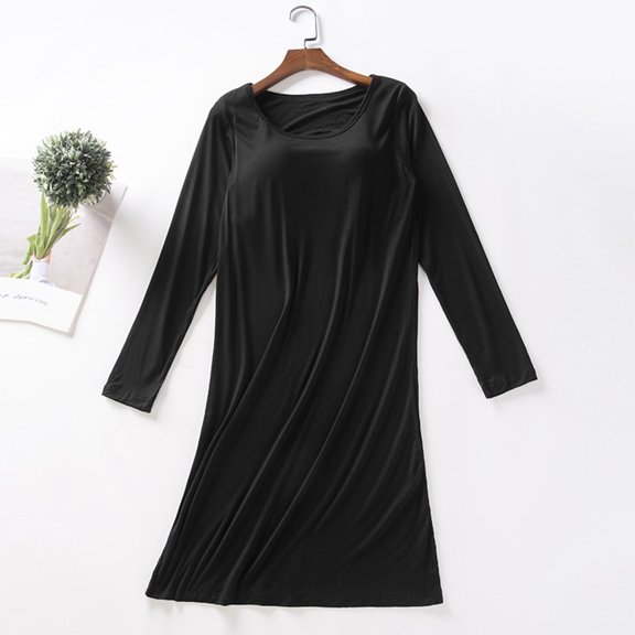 Pejock Women's Modal Blend Long Sleeve Round Neck T-Shirt Top with Built-In Bra, Casual Comfortable Lounge Wear, Soft Stretchy Everyday Blouse for Women