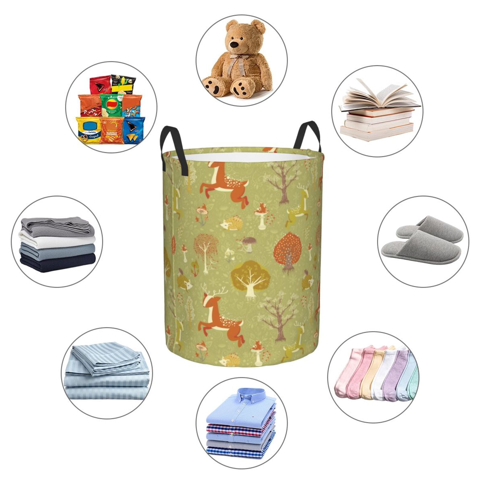 Large Laundry Basket with Handles - Cute Deer Hedgehog Tree Mushroom Kids Baby Dirty Clothes Laundry Hamper for Bedroom Aesthetic